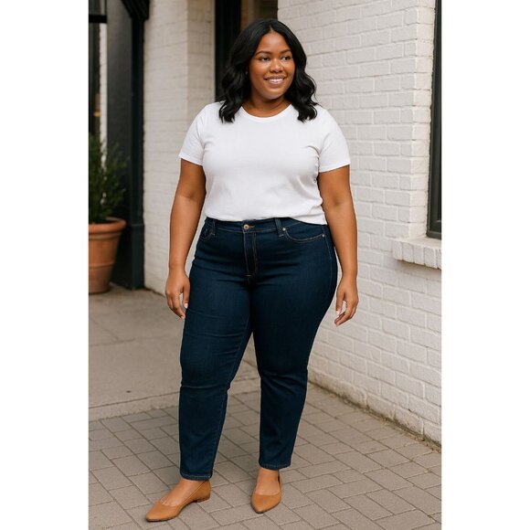 Signature By Levi Strauss Plus Size 22 Jeans Mid Rise Slim For Women Dark Wash. - Picture 8 of 10